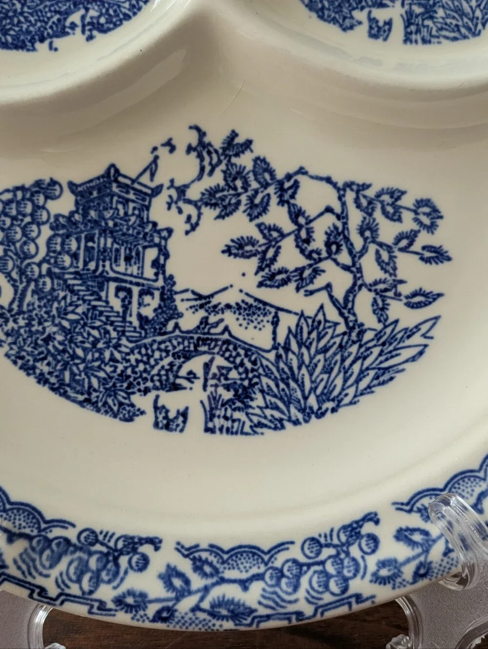 Vintage Blue & White Empress Ivory Universal Cambridge Divided Dinner Plate